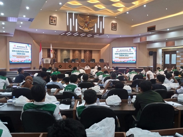 Suasana Muskerkab Koni Tuban yang digelar di Gedung Paripurna DPRD Tuban, Jumat (25/3/2022).