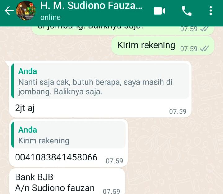 Modus penipuan baru memakai rekening yang bernama mirip dengan Ketua DPRD Kabupaten Pasuruan, Sudiono Fauzan.