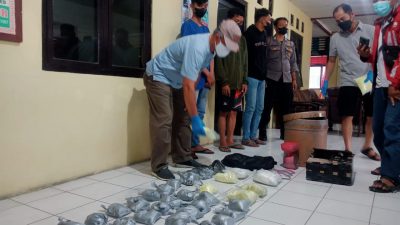 Belasan kilogram obat atau serbuk mercon diamankan polsi dari 3 pemuda di Kediri.