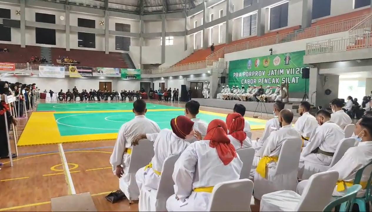 Pembukaan Pra Porprov Jawa Timur ke-7 Cabor Pencak Silat di Gor Dabonsia Bojonegoro, 18 Mei 2022 yang diikuti oleh seluruh atlet dan juri dari Jawa Timur.
