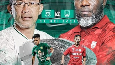 Pamflet laga eksebisi Persebaya Surabaya melawan Persis Solo pada Minggu (22 Mei 2022) mendatang.