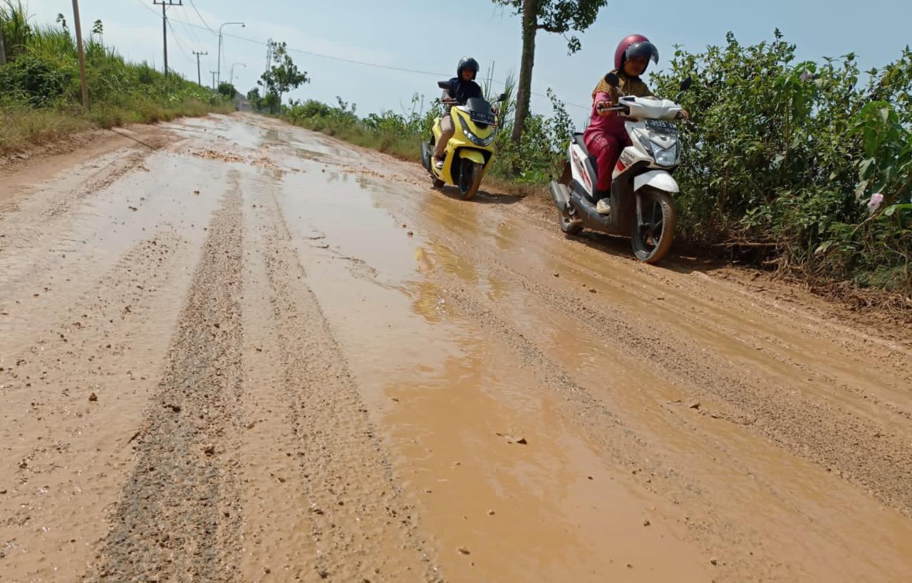 Tampak sejumlah pengguna jalan yang harus ekstra hati-hati saat melintas di jalan penghubung desa antar Kecamatan di Tuban ini.