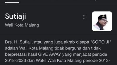 Ulasan profil Wali Kota Malang, Sutiaji di website Wikipedia yang diretas orang tak dikenal.