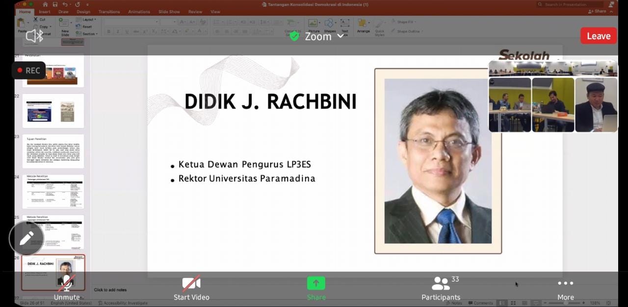 Tangkapan layar Prof Didik J Rachbini, dosen Universitas Paramadina. 
