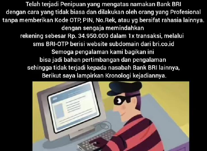Unggahan facebook terkait hilangnya uang nasabah BRI senilai Rp 34 Juta di Bangil Pasuruan.