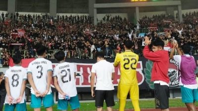 Para pemain Timnas U-19 setelah mengalahkan Myanmas di laga terakhir babak penysihan yang menang 5-1.