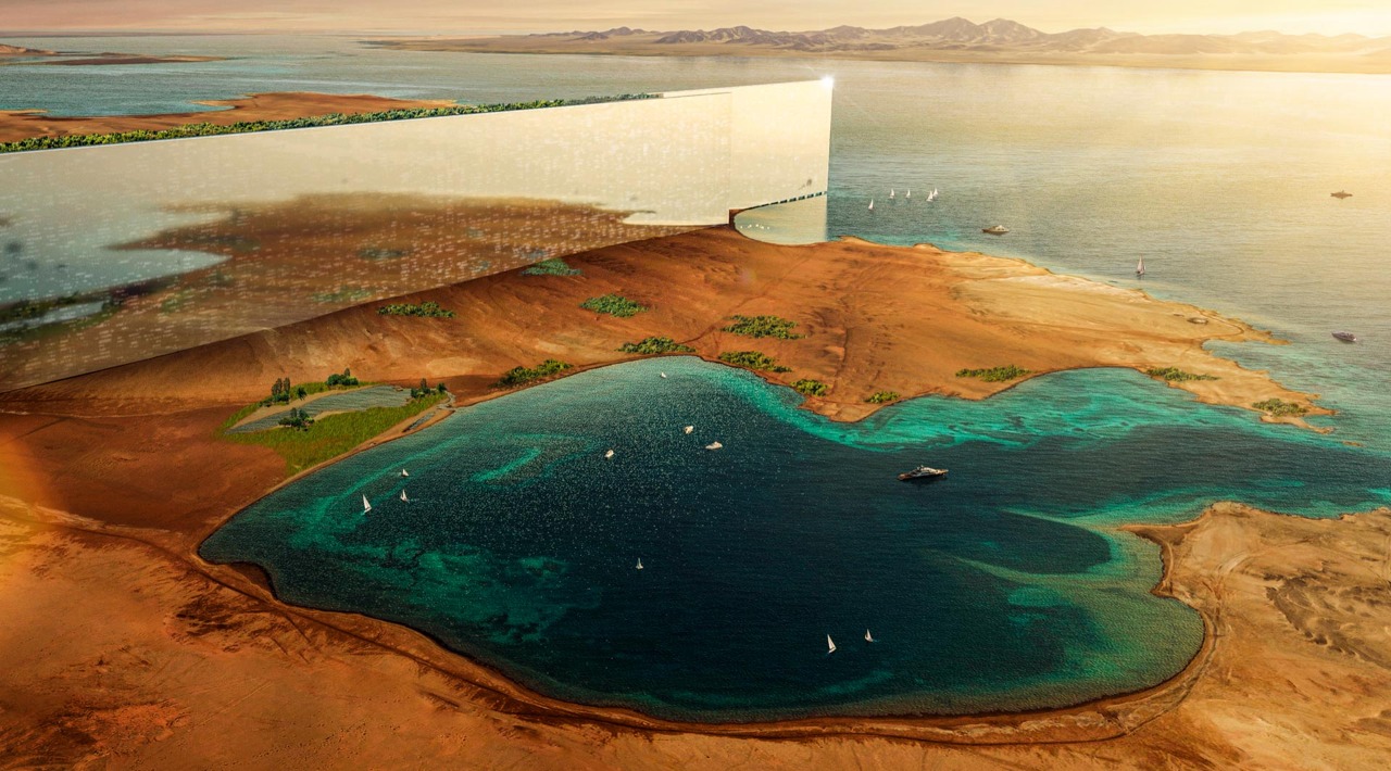 Foto udara rancangan kota masa depan The Line yang akan dibangun Arab Saudi.