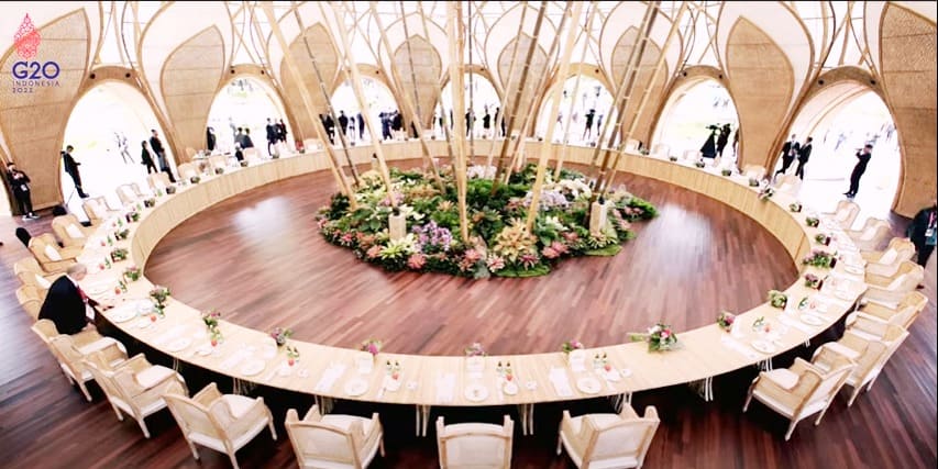 Bamboo Dome di KTT G20 Bali. (Foto: Tangkapan layar YouTube Sekretariat Presiden/Tugu Jatim)