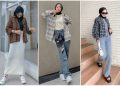 Kemeja kotak kotak wanita.