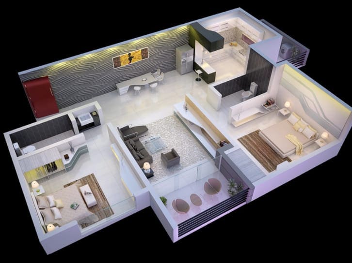 Ide desain rumah 6X9 2 kamar tidur 2023.