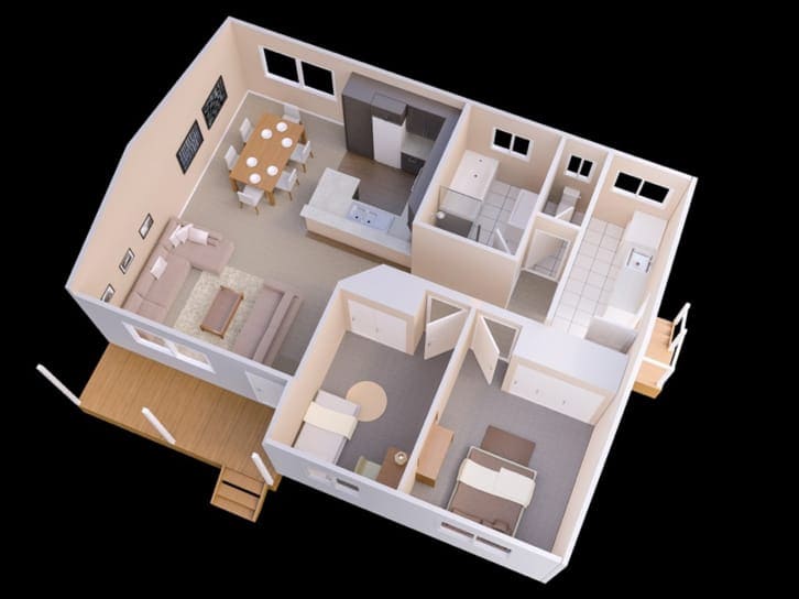 Desain rumah 6X9 2 kamar tidur terbaru 2023.