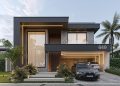 Desain rumah 2 lantai minimalis modern elegan.