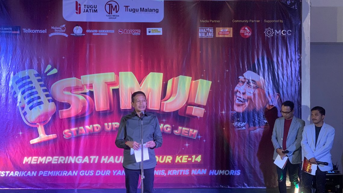 Pj Wali Kota Malang, Wahyu Hidayat memberikan sambutan di STMJ!. Foto: Feni Yusnia/Tugu Jatim
