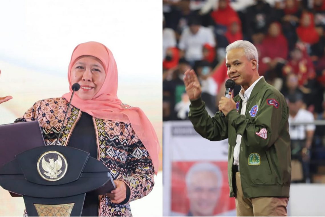 Khofifah Indar Parawansa dan Ganjar Pranowo. Edited: dok Humas Pemprov Jatim dan dok DPD PDIP Jatim