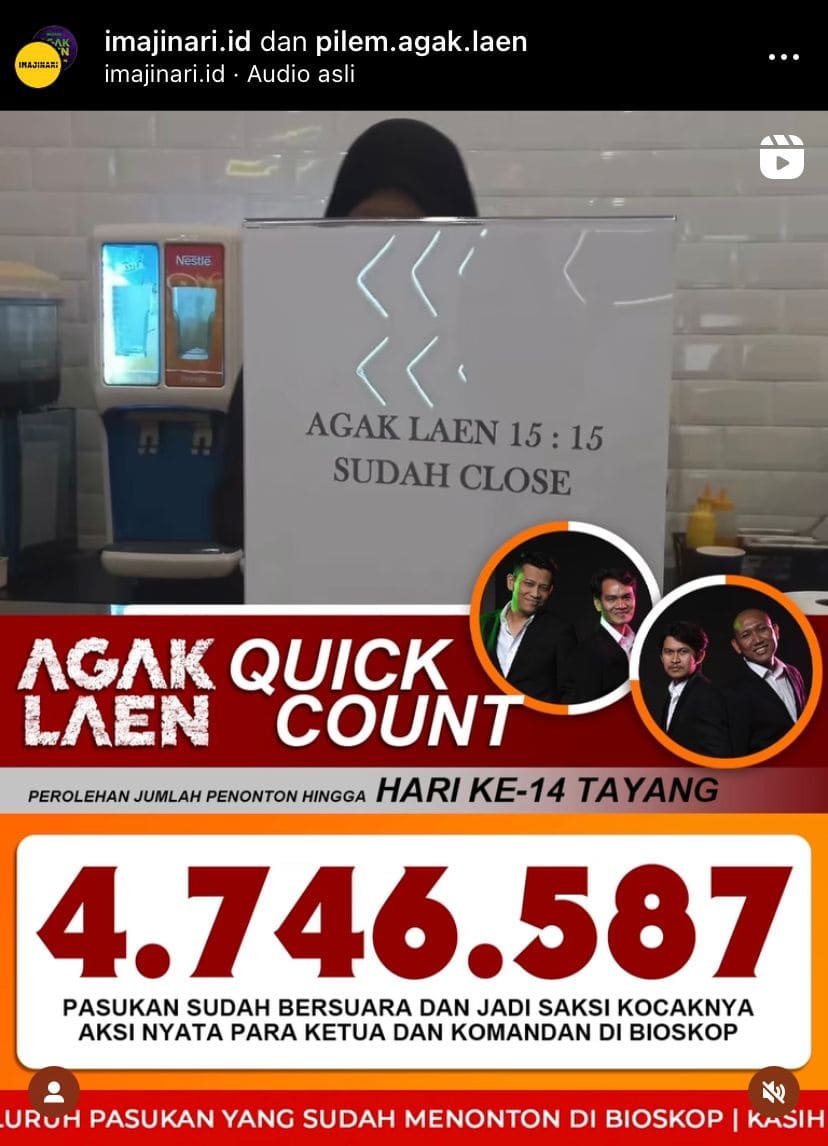 Melejit! Quick Count Film Agak Laen Bikin Melongo Tembus 4,7 Juta Penonton selama Dua Minggu 1 Film Agak Laen.