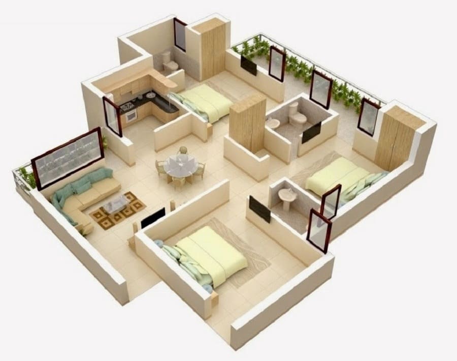Desain rumah sederhana 3 kamar di kampung terbaik 2024.