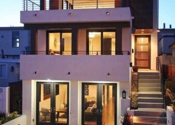 Desain rumah 3 lantai dengan rooftop.