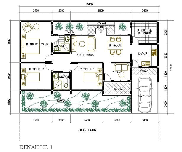 Desain rumah minimalis 6x10 3 kamar.