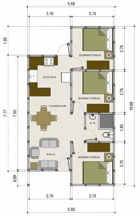 Desain rumah 6x10 3 kamar terbaik 2024.