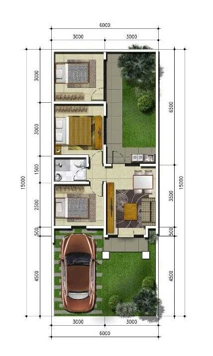 Desain rumah 6x10 3 kamar terbaru.