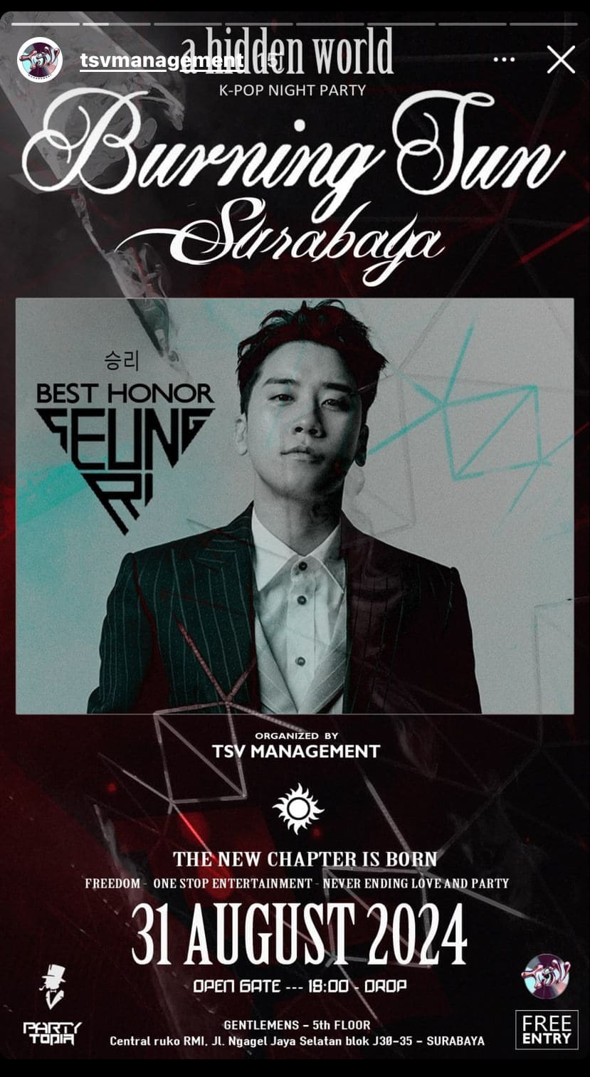 Tampilkan Foto Mantan Artis K-Pop Seungri, Acara Burning Sun Surabaya Dikecam Warganet 1 Burning Sun Surabaya.