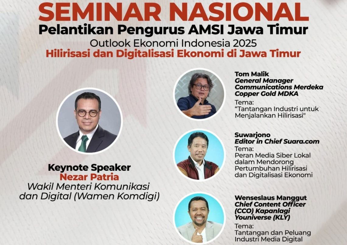AMSI Jawa Timur Gelar Seminar Nasional dan Pelantikan Pengurus, Menghadirkan Keynote Speaker Wamen Komdigi 1 AMSI Jawa Timur.
