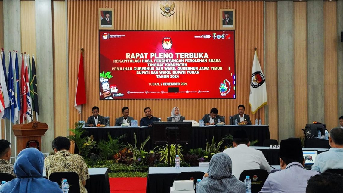 Pembukaan rapat terbuka rekapitulasi hasil penghitungan perolehan suara tingkat Kabupaten Tuban pada Senin (02/12/2024). (Foto: dok. Istimewa)