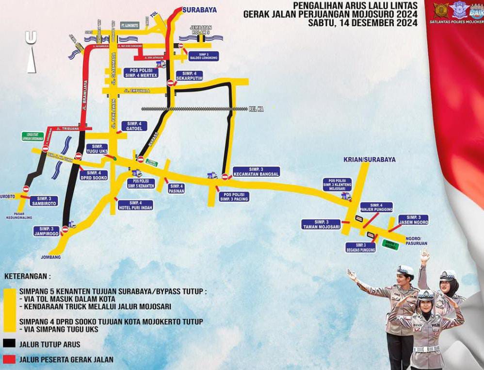 Gerak Jalan Mojokerto-Surabaya, Berikut Pengalihan Arus Lalu Lintas 1 Gerak Jalan Mojokerto-Surabaya