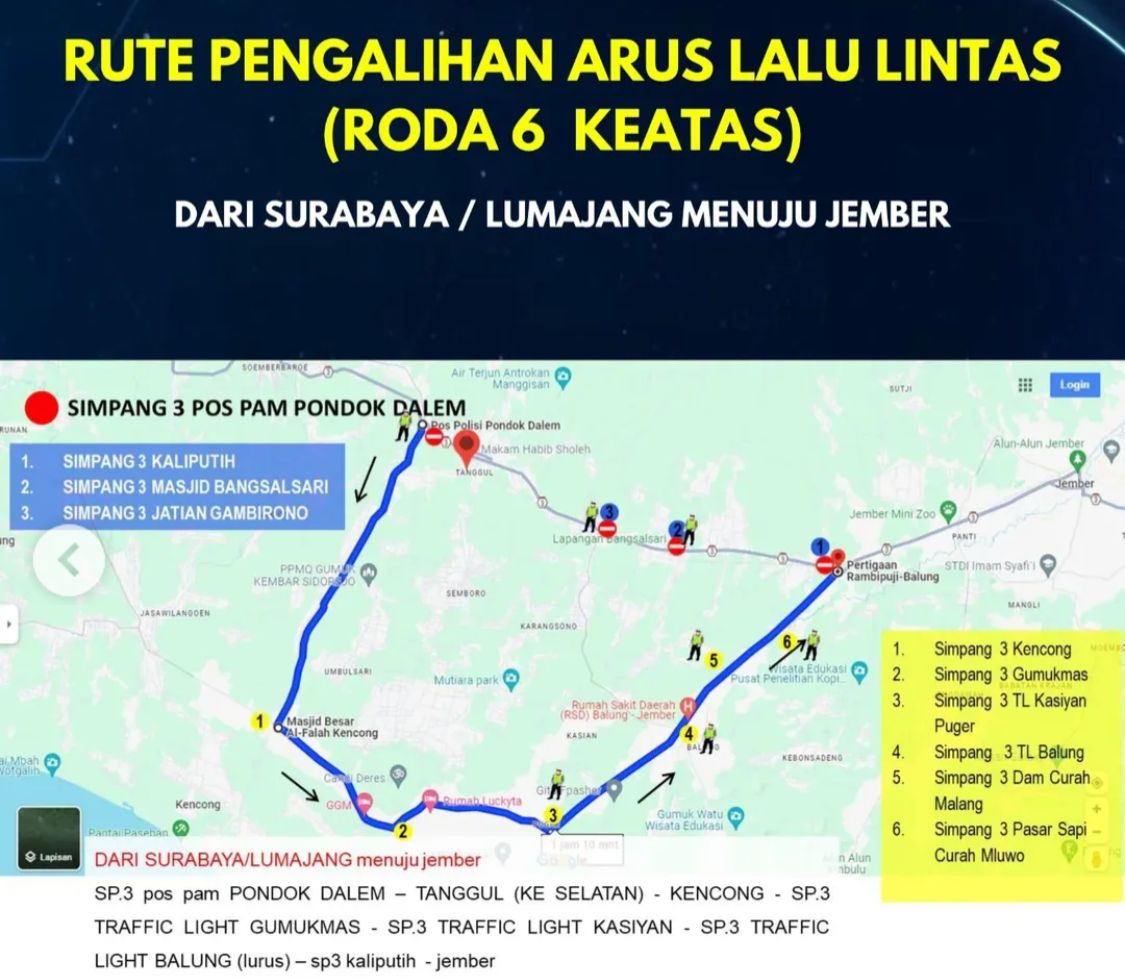 Rekayasa Lalu Lintas Saat Haul Habib Sholeh Jember 12–13 April 2025 7 Rute pengalihan arus lalu lintas