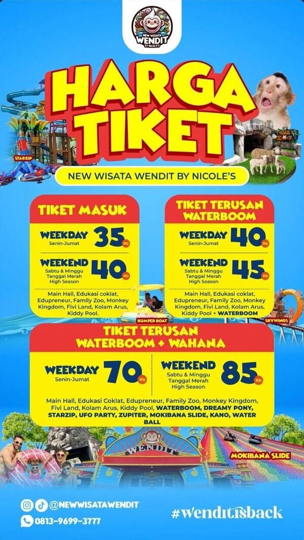 Makin Cantik! New Wisata Wendit by Nicole's Tetap Pertahankan Konsep Budaya dan Edukasi 6 Harga tiket New Wisata Wendit.