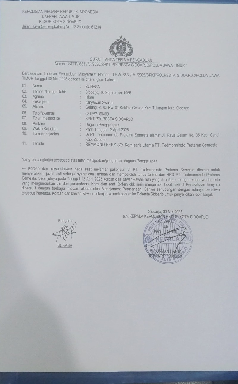 23 Orang Diduga Jadi Korban Penahanan Ijazah PT TPS Sidoarjo, Ada Fakta Baru! 2 Penahanan ijazah PT TPS di Sidoarjo.