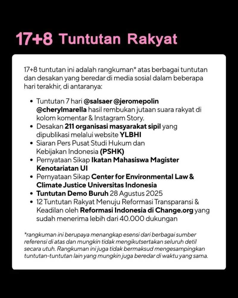 Deretan Artis yang Ikut Gaungkan 17+8 Tuntutan Rakyat, Apa Itu? 6 17+8 Tuntutan Rakyat.