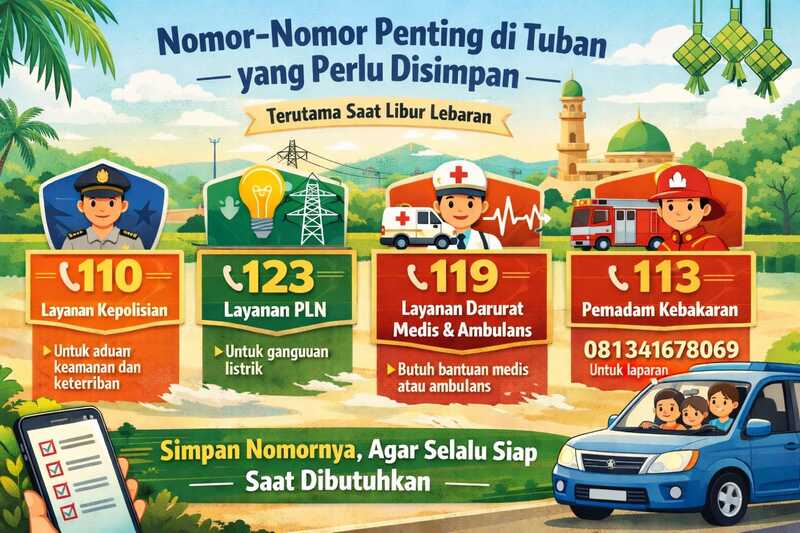 Simpan! Nomor-Nomor Penting di Tuban saat Libur Lebaran 1 Nomor-nomor penting.