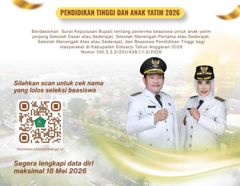 Pemkab Tetapkan 4.000 Penerima Beasiswa Sidoarjo 2026, Segera Diumumkan! 1 Beasiswa Sidoarjo 2026.