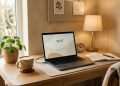 Setup meja belajar aesthetic.