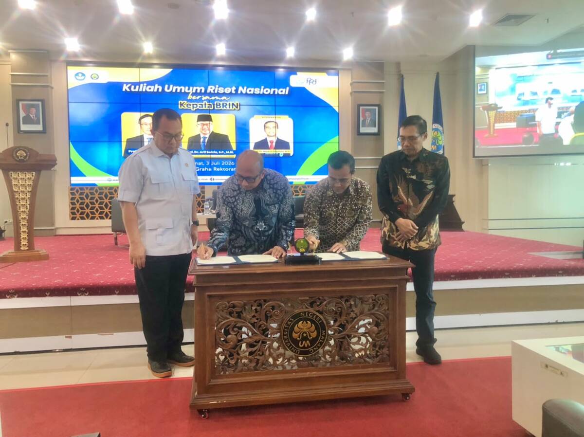 UM dan BRIN Perpanjang Kerja sama, Perkuat Ekosistem Riset dan Pengembangan Talenta Peneliti 3 Riset UM dan BRIN.